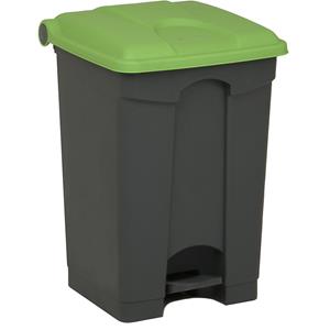 Afvalverzamelaar met pedaal, inhoud 45 l, b x h x d = 410 x 600 x 400 mm, grijs, deksel groen
