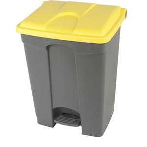 Afvalverzamelaar met pedaal, inhoud 70 l, b x h x d = 505 x 675 x 415 mm, grijs, deksel geel
