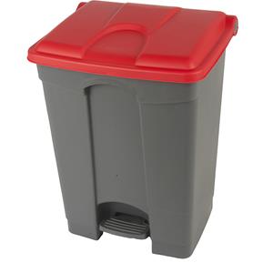 Afvalverzamelaar met pedaal, inhoud 70 l, b x h x d = 505 x 675 x 415 mm, grijs, deksel rood