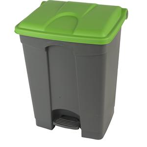 Afvalverzamelaar met pedaal, inhoud 70 l, b x h x d = 505 x 675 x 415 mm, grijs, deksel groen