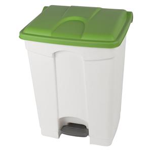 Afvalverzamelaar met pedaal, inhoud 70 l, b x h x d = 505 x 675 x 415 mm, wit, deksel groen