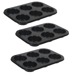 Gerim Set van 3x stuks muffin bakvorm/bakblik rechthoek 27 x 19 x 3 cm zwart voor 18 stuks -