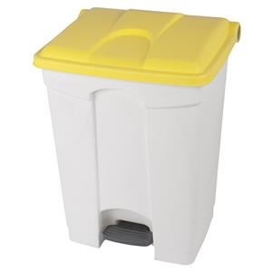 Afvalverzamelaar met pedaal, inhoud 70 l, b x h x d = 505 x 675 x 415 mm, wit, deksel geel