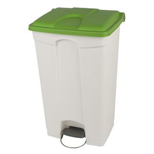 Afvalverzamelaar met pedaal, inhoud 90 l, b x h x d = 505 x 790 x 410 mm, wit, deksel groen