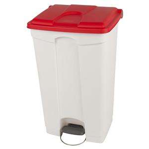 Afvalverzamelaar met pedaal, inhoud 90 l, b x h x d = 505 x 790 x 410 mm, wit, deksel rood