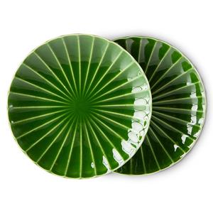 HKliving-collectie The emeralds keramiek bijgerecht bord ribbed groen (set van 2)