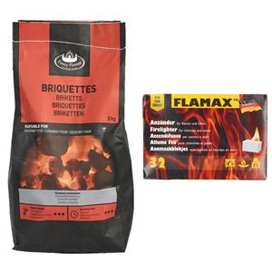 Fire up BBQ starterspakket - houtskool briketten 3 kilo - barbecue aanmaakblokjes 32x -