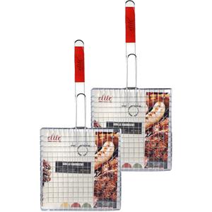 Elite BBQ/barbecue rooster - 2x - klem grill - metaal/hout - 28 x 58 x 1 cm -