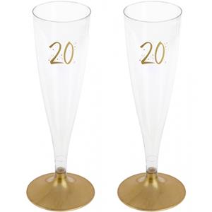 Santex Verjaardag feest champagneglazen - leeftijd - 12x - 20 jaar - goud - kunststof -