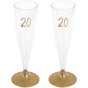 Santex Verjaardag feest champagneglazen - leeftijd - 24x - 20 jaar - goud - kunststof -