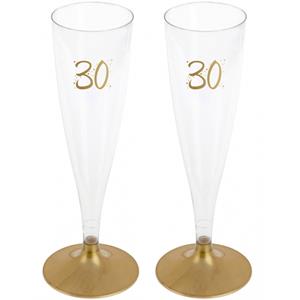Santex Verjaardag feest champagneglazen - leeftijd - 24x - 30 jaar - goud - kunststof -