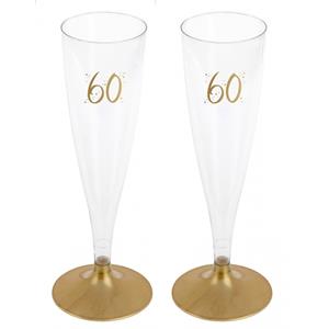 Santex Verjaardag feest champagneglazen - leeftijd - 24x - 60 jaar - goud - kunststof -