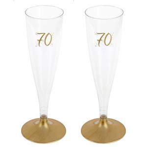 Santex Verjaardag feest champagneglazen - leeftijd - 24x - 70 jaar - goud - kunststof -