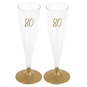 Santex Verjaardag feest champagneglazen - leeftijd - 24x - 80 jaar - goud - kunststof -