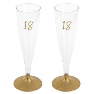 Santex Verjaardag feest champagneglazen - leeftijd - 48x - 18 jaar - goud - kunststof -