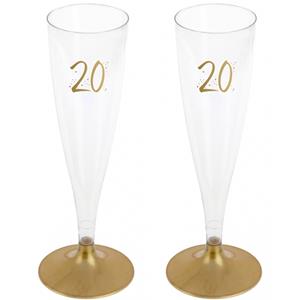 Santex Verjaardag feest champagneglazen - leeftijd - 48x - 20 jaar - goud - kunststof -