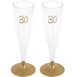 Santex Verjaardag feest champagneglazen - leeftijd - 48x - 30 jaar - goud - kunststof -