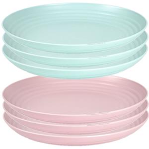 Forte Plastics Setje van 6x stuks ronde kunststof borden groen en roze 25 cm -