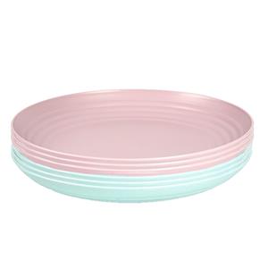 Forte Plastics Setje van 16x stuks ronde kunststof borden groen en roze 25 cm -