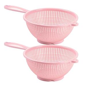 PlasticForte Keuken vergiet/zeef met steel - 2x - kunststof - Dia 22 cm x Hoogte 10 cm - roze -