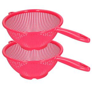 PlasticForte Keuken vergiet/zeef met steel - 2x - kunststof - Dia 24 cm x Hoogte 11 cm - fuchsia roze -