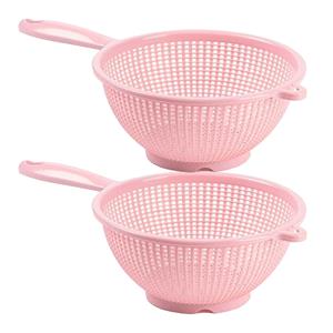 PlasticForte Keuken vergiet/zeef met steel - 2x - kunststof - Dia 24 cm x Hoogte 11 cm - roze -