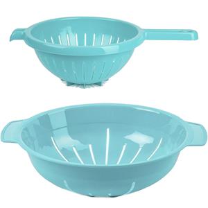 PlasticForte Keuken vergieten/zeef - set 2x - kunststof - blauw - dia 23 en 25 cm -