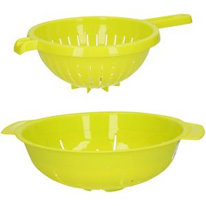 PlasticForte Keuken vergieten/zeef - set 2x - kunststof - groen - dia 23 en 25 cm -