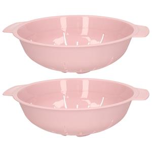 PlasticForte Keuken vergiet/zeef - 2x - kunststof - Dia 25 cm x Hoogte 8 cm - roze -