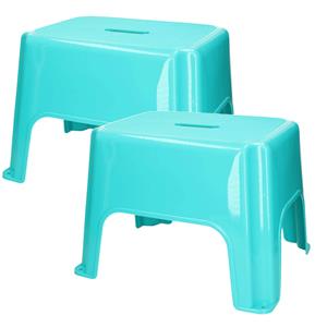 PlasticForte Keukenkrukje/opstapje - 2x - Handy Step - blauw - kunststof - x 30 x 28 cm -
