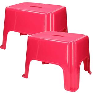 PlasticForte Keukenkrukje/opstapje - 2x - Handy Step - fuchsia roze - kunststof - x 30 x 28 cm -
