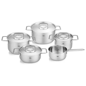 Fissler Topf-Set "Fissler Pure Collection", Edelstahl 18/10, (Set, 5 tlg., Kochtopf 16/20/24 + Bratentopf 20cm + Stielkasserolle 16cm oD)