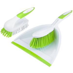 Brumag 2-Delige schoonmaakset schrobborstel en stoffer en blik groen/wit -