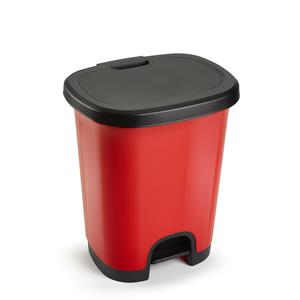 PlasticForte Kunststof afvalemmers/vuilnisemmers rood/zwart van 27 liter met pedaal -