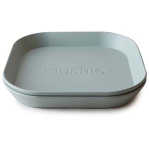 Mushie Teller-Set Quadratisch Sage, 2er Set, aus Kunststoff, BPA-frei, Speiseteller, Kinderteller, Blau
