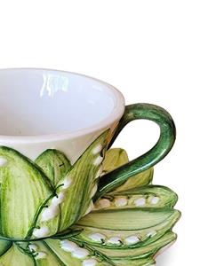 Les-Ottomans Lily Of The Valley ceramic teacup and saucer - Groen