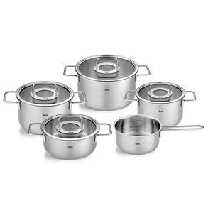 Fissler Topf-Set "Fissler Pure Collection", Edelstahl 18/10, (Set, 5 tlg., Kochtopf 16/20/24 + Bratentopf 20cm + Stielkasserolle 16cm oD), Made in Germany