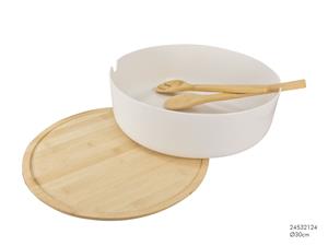 OTTO Salatschüssel KIRAS, Set 4-teilig, Weiß, Braun, Handwäsche, Kunststoff, Bambus, Deckel und Besteck aus Bambus