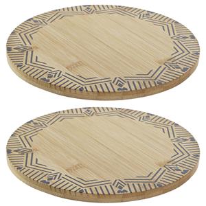 Items Set van 2x stuks ronde pannen onderzetters van bamboe met print D20 cm -