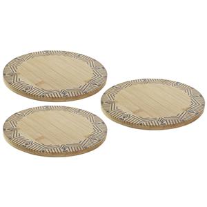 Items Set van 3x stuks ronde pannen onderzetters van bamboe met print D20 cm -