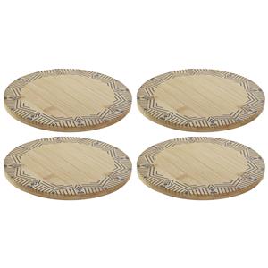 Items Set van 4x stuks ronde pannen onderzetters van bamboe met print D20 cm -