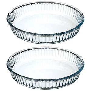 Secret de Gourmet 2x stuks ovenschaal rond - Transparant - Glas - Diameter 26 cm -