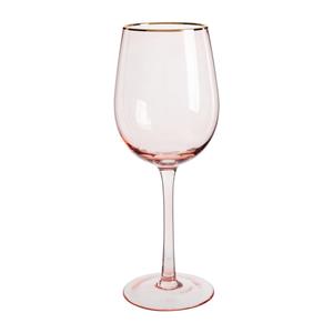 Xenos Wijnglas gouden rand - roze - 380 ml