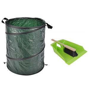 Talen Tools Groot stoffer/blik groen 43 cm met tuinafvalzak 130L voor tuinafval/bladeren -