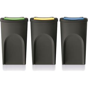 Set 3 Mülleimer Keden sortibox Recyclingbehältern, 100 % recycelter Kunststoff, schwarz, 105L
