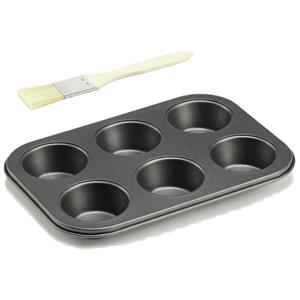 Merkloos Muffins/cupcakes bakvorm/bakblik 26 x 18 cm - voor 6x stuks incl. beuken houten invetborstel -