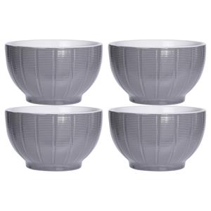 Excellent Houseware Soepkommen/serveer schaaltjes - 4x - Venice- keramiek - D14 x H8 cm - steengrijs - Stapelbaar -