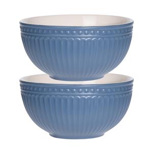 Excellent Houseware Soepkommen/serveer schaaltjes - 2x - Roman Style - keramiek - D14 x H7 cm - nacht blauw - Stapelbaar -