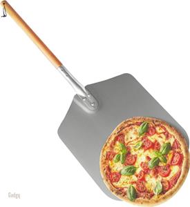 Gadgy Pizzaschep voor BBQ en Oven - Pizzaspatel - Vaderdag Cadeau - Lang Houten Handvat - VOphangbaar - Aluminium