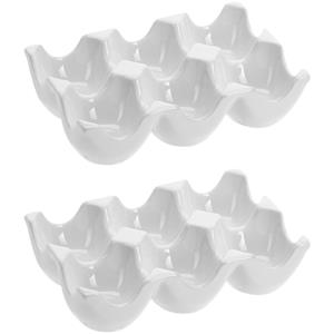 Excellent Houseware 2x Stuks Eiertray voor 6 eieren - wit - porselein - 15 x 10 x cm -
